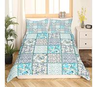 Loussiesd Girls Floral Duvet Cover Cute Garden Floral Flowers Bedding Set for Women Teens Blue Rose Buffalo Check Bedding & Linen Farmhouse Floral Plaid Bedding & Linen 3Pcs Zipper Super King