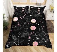 Loussiesd Girls Galaxy Comforter Cover Pink Universe Planets Starry Sky Bedding Set for Boys Child Outer Space Spaceship Duvet Cover Constellation Space Rocket Double Size 3Pcs