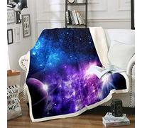 Loussiesd Girls Galaxy Fleece Sherpa Blanket for Sofa Couch Purple Blue Starry Sky Plush Throw Blanket Universe Planet Fuzzy Blanket Room Decor Outer Space Milky Way Flannel Blanket Double 60"x79"