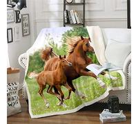 Loussiesd Girls Horse Galloping Horse Printed for Sofa Couch 3D Wild Animal Plush Throw Blanket Breathable Farmhouse Wildlife Style Room Decor Double 60"x79"