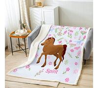 Loussiesd Girls Horse Throw Blanket Kids Cartoon Farmhorse Floral Fleece Blanket for Bed Sofa Toddler Baby Girl Pink Blue Stripe Sherpa Blanket Spirit Horse Animal Fuzzy Blanket Baby 30x40 Inch