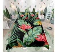 Loussiesd Girls Palm Leaf Duvet Cover Green Palm Tree Print Bedding Set Tropical Botanical Bed Cover for Kids Women Room Decor Hawaiian Nature Theme Bedspread Cover King Size With 2 Pillow Case