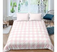 Loussiesd Girls Pink Bedding Set Kids Teens Watercolor Light Pink Checked Bedding & Linen for Women Adults Geometrical Plaid Duvet Cover Buffalo Check Bedding & Linen Quilt Cover King Size