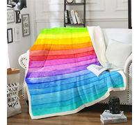 Loussiesd Girls Sherpa Blanket Rainbow Stripe Fleece Throw Blanket for Bed Soft Girls Bright Colorful Striped Lines Fuzzy Blanket Ultra Soft Decor Plush Blanket Double 60"x79"
