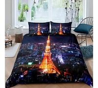 Loussiesd Girls Tokyo Tower Duvet Cover for Kids Men Women Japan Famous Cityscape Bedding Set Modern City Building Comforter Cover Japanese-Style Decor Bedspread Cover Single Size With 1 Pillow Case
