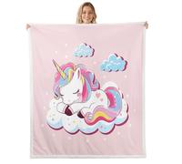 Loussiesd Girly Unicorn Sherpa Blanket Fantasy Unicorn Fleece Throw Blanket for Kids Girls Children Magical Animal Plush Blanket Room Fairy Cartoon Fuzzy Blanket for Sofa Bed Single 50x60 Inch