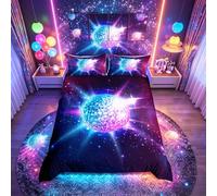 Loussiesd Glitter Ball Bedding Set Disco Ball Comforter Cover for Boys Girls Children Galaxy Space Duvet Cover Stars Prrple Room Decor Starry Sky Bedspread Cover Single Size Quilt Cover 2Pcs