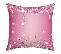 Loussiesd Glitter Diamond Square Cushion Covers Set of 4 Pink Silver Shiny Reversible Throw Pillow Covers Women Men Luxury Texture Colorful Bling Modern Pillow Covers Home Decor 18x18 Inch