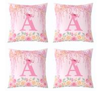 Loussiesd Glitter Pink Castle Throw Pillow Covers Set of 4 40x40cm Personalized Initial A Cushion Case Girls Pink Bow Decor Pillowcase Fairytale Rose Floral Flower Indoor Outdoor Super Soft