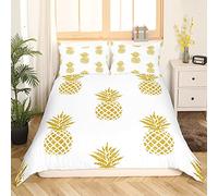 Loussiesd Gold Pineapple Duvet Cover Set King Size for Girls Boys 3D Pineapple Bedding Set Tropical Fruit Comforter Cover Novelty Bedspread Cover Microfiber Quilt Cover Digital Print Zipper