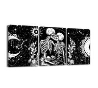 Loussiesd Gothic Skull Bathroom Wall Art for Home Decor 40X30cm3pcs Halloween Themed 3 Piece Canvas Wall Art for Living Room Sugar Skull Office Wall Decor Artwork Posters Boho Floral Wall Painting