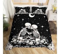 Loussiesd Gothic Skull Bedding Set Super King Sugar Skull Duvet Cover for Boys Girls Teens Couple Lover Comforter Cover Set Women Men Boho Skeleton Lover With 2 Pillow Case