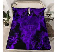 Loussiesd Gothic Skull Bedding Sheet Halloween Fitted Sheet for Kids Boys Girls Teens Skeleton Design Bed Sheet Set Breathable Gothic Bones Purple Smokey Comforter Cover Double Size 3Pcs