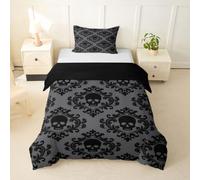 Loussiesd Gothic Skull Duvet Cover Cot Size Halloween Themed Comforter Cover for Boys Girls Boho Hippie Bedding Set 2Pcs Room Decor Soft Lightweight Microfiber