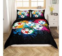 Loussiesd Graffiti Football Duvet Cover Set Single Size For Kids Boys Teens Rugby Sports Bedding Set Soccer Ball Game Black Comforter Cover with 1 Pillowcase