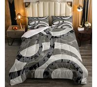 Loussiesd Gray Geometric Duvet Set Marble Circle Trippy Swirl Bedding Set for Women Men Bedroom Retro Farmhouse Abstract Stripe Duvet Insert Single Size