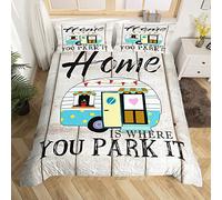Loussiesd Great Camping Comforter Cover Set Kids Boys Camper Bedding Set Girls Teens Old Wooden Door Duvet Cover RV Inside Bedspread Cover Rustic Farmhouse Double 3Pcs