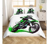 Loussiesd Green Graffiti Dirt Bike Duvet Cover Set Cot Size For Kids Boys Teens Men Extreme Sports Bedding Set Racing Motocross Rider Comforter Cover with 1 Pillowcase Motorbike Beds Set