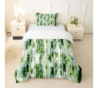 Loussiesd Green Gray Bedding Set Junior/Cot Bed Size Kids Abstract Comforter Cover for Boys Girls Teens Modern Art Duvet Cover Breathable Soft Lightweight Microfiber Stripes Geometric Room Decor