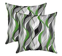 Loussiesd Green Grey Black Stripes Reversible Throw Pillow Covers Kids Geometric Pillow Covers Home Decor for Square Cushion Covers Set of 2 Modern Striped Art Abstract Art 16x16 Inch