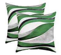 Loussiesd Green Grey Stripe Square Cushion Covers Set of 2 Set Reversible Throw Pillow Covers Decor Geometric Pillow Covers Home Decor Set Modern Striped Art 16x16 Inch
