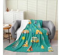 Loussiesd Green RV Camping Camper Plush Throw Blanket Adventure Camper Flannel Blanket Single 50x60Inch Happy Camping All Season for Couch Bed Sofa Bedroom Decor
