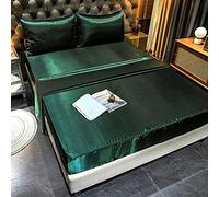 Loussiesd Green Silk Like Satin Fitted Sheets Set Double 4 Pieces Bedding Fitted Sheets Hotel Teal Sheet Set Rich Silk Silky Top Sheet with Deep Pocket Soft Flat Sheet