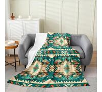 Loussiesd Green Southwestern Flannel Fleece Throw Blanket Double 60x79Inch Geometric Bed Blanket for Sofa Tribal Native American Design Western Decor Fuzzy Blanket Stripe Line Plush Blanket Room Decor