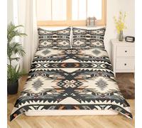 Loussiesd Grey Yellow Southwestern Bedding Set Single Size Geometric Comforter Cover Set Tribal Native American Design Western Decor Duvet Cover Stripe Line Bedspread Cover Quilt Cover(No Comforter)