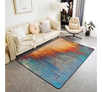 Loussiesd Grunge Abstract Art Area Rug Kids Teal Orange Messy Rust Painting Rugs for Living Room Bedroom Women Men Modern Vintage Retro Carpet Accent Rug Floor Mat Decor 150 * 200cm
