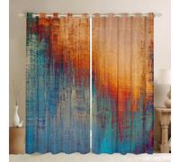 Loussiesd Grunge Abstract Art Curtains for Bedroom Living Room Teal Orange Messy Rust Painting 30%-50% Blackout Darkening Curtains Modern Vintage Retro Window Treatments W66*L90
