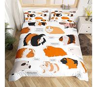Loussiesd Guinea Pig Comforter Cover,Cute Animals Types of Rodent Breeds,Nursery Boys Decor Bed Linen Set 3 Pieces Bedding Set Double(1 Duvet cover Set & 2 Pillow Shams) & Zippers Ties,Brown Ginger