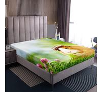 Loussiesd Guinea Pig Fitted Sheet Single Kids Cute Cavy Fitted Sheet 3D Animal Theme Box Spring Bed Sheets for Boys Girls Bedroom Garden Nature Theme Breathable Microfiber