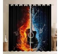 Loussiesd Guitar Curtains Fire Water Guitar Window Curtains for Bedroom Living Room Decor Rock Music Themed Window Drapes for Kids Boys Girls Musical Instrument W46*L54