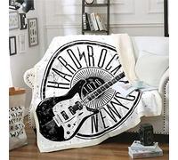 Loussiesd Guitar Fleece Blanket Rock Music Themed Throw Blanket for Couch Bed Sofa Men Retro Musical Pattern Sherpa Blanket Stain Resistant Guitar Instruments Print Room Decor Single 50"x60" Blanket