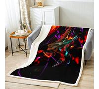 Loussiesd Guitar Sherpa Blanket Rock Music Fleece Throw Blanket Musical Plush Blanket for Bed Sofa Guitar Instruments Warm Fuzzy Blanket Popstar Party Single 50x60 Inch