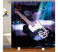 Loussiesd Guitar Shower Curtain Rock Music Bathroom Fabric Shower Curtain Set for Kids Teens Musical Bath Curtain Guitar Instruments Waterproof Curtains Popstar Party Bathtubs 72x72 Inch