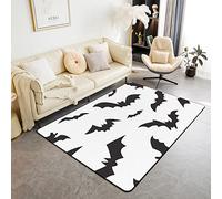 Loussiesd Halloween Bats Decor Carpet Kids Black White Bat Living Room Rugs Kids Scary Halloween Decor Accent Rug Trick or Treat Indoor Floor Mat Room Decor Area Rug 100X150cm