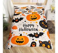 Loussiesd Halloween Bedding Set Single Size Kids Pumpkin Ghosts Comforter Cover for Boys Girls Teens Spider Bats Duvet Cover Beige Gray Breathable Soft Lightweight Microfiber