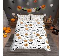 Loussiesd Halloween Duvet Cover Single Size Ghosts for Boys Girls Teens Spiders Bedding Set Breathable Pumpkin Room Decor White Quilt Cover