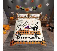 Loussiesd Halloween Duvet Cover Single Size with 1 Pillow Cases Decor Happy Halloween Bedding Set Black Truck Cat Quilted for Kids Adults