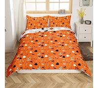 Loussiesd Halloween Pumpkins Multicolour Reversible Duvet Cover Orange White Bedding Set Halloween Festival Quilt Cover with 1 Pillowcases Single Size Soft Easy Care Comforter Cover