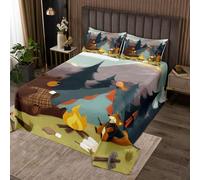 Loussiesd Happy Camping Bedspread King Size Cute Bear Fox Animal Coverlet Set Camper Theme Quilted Coverlet for All Season With 2 Pillowcases Microfiber Lightweight