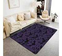 Loussiesd Happy Halloween Decor Carpet Cute Bat Area Rug 100x150cm for Boys Girls Horror Bats Flower Accent Rug Witchcraft Bedroom Decor Purple and Black