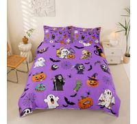 Loussiesd Happy Halloween Duvet Cover Super King Size Ghost Pumpkin Witch Bat Spider Web for Boys Girls Gothic Playful Spooky Bedding Set 3Pcs Room Decor Breathable Soft Lightweight Microfiber