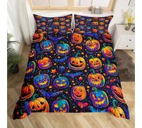 Loussiesd Happy Halloween Pumpkin Bedding Set Double Size Halloween Themed Duvet Cover Set for Kids Boys Girls Horror Spooky Pumpkins Comforter Cover Soft Halloween Bats Quilt Cover