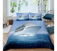 Loussiesd Hawaiian Ocean Comforter Cover Sea Ship Printed Bedding Set Cruise Ship Duvet Cover for Kids Men Women Summer Holiday Vacation Bedspread Cover Room Decor Bedclothes Double Size