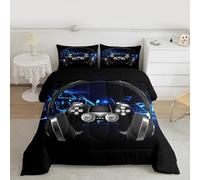 Loussiesd Headphone Quilted Set Bed Note Melody Music Bedspread King Size Children Boys Teenagers Video Game Winter Summer Game Controller 3pcs Black