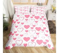 Loussiesd Heart-Shaped Pink Duvet Cover Single Couple Love Bedding Modern Minimalist Heart-Shaped Printed Women'S Ultra-Fine Fiber Bedding Set 1 Pillowcase And Zipper