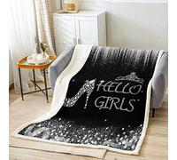 Loussiesd Hello Girls Fleece Throw Blanket for Girls Boys Glitter Silver Grey Plush Blanket Diamond High-heeled Shoes Sherpa Blanket Room Decor Crown Pastel Stylish Plush Blanket Single 50x60 Inch